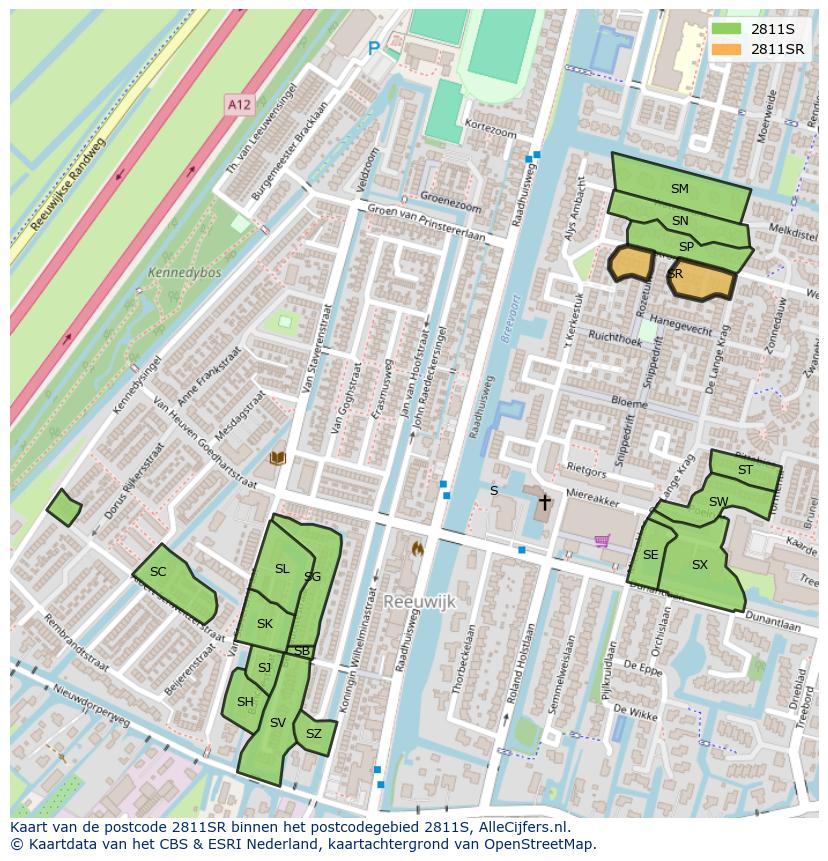 Afbeelding van het postcodegebied 2811 SR op de kaart.