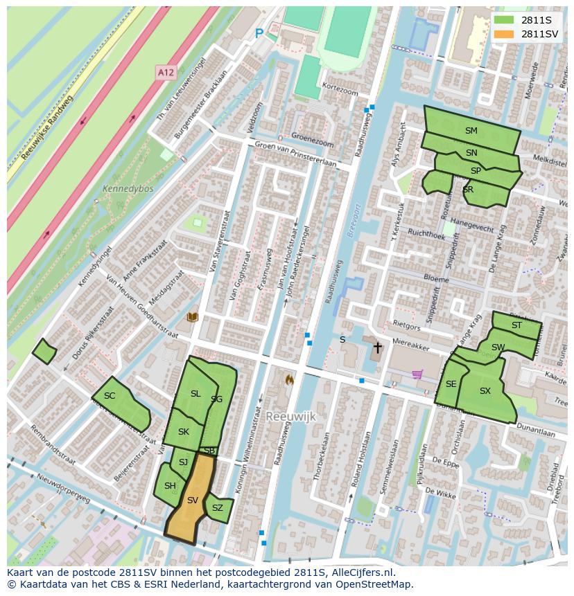 Afbeelding van het postcodegebied 2811 SV op de kaart.