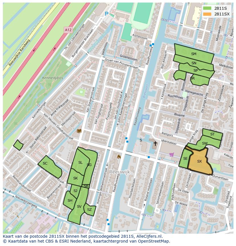 Afbeelding van het postcodegebied 2811 SX op de kaart.
