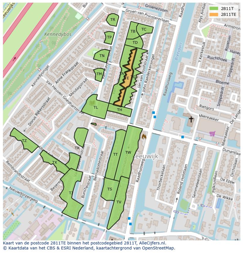 Afbeelding van het postcodegebied 2811 TE op de kaart.