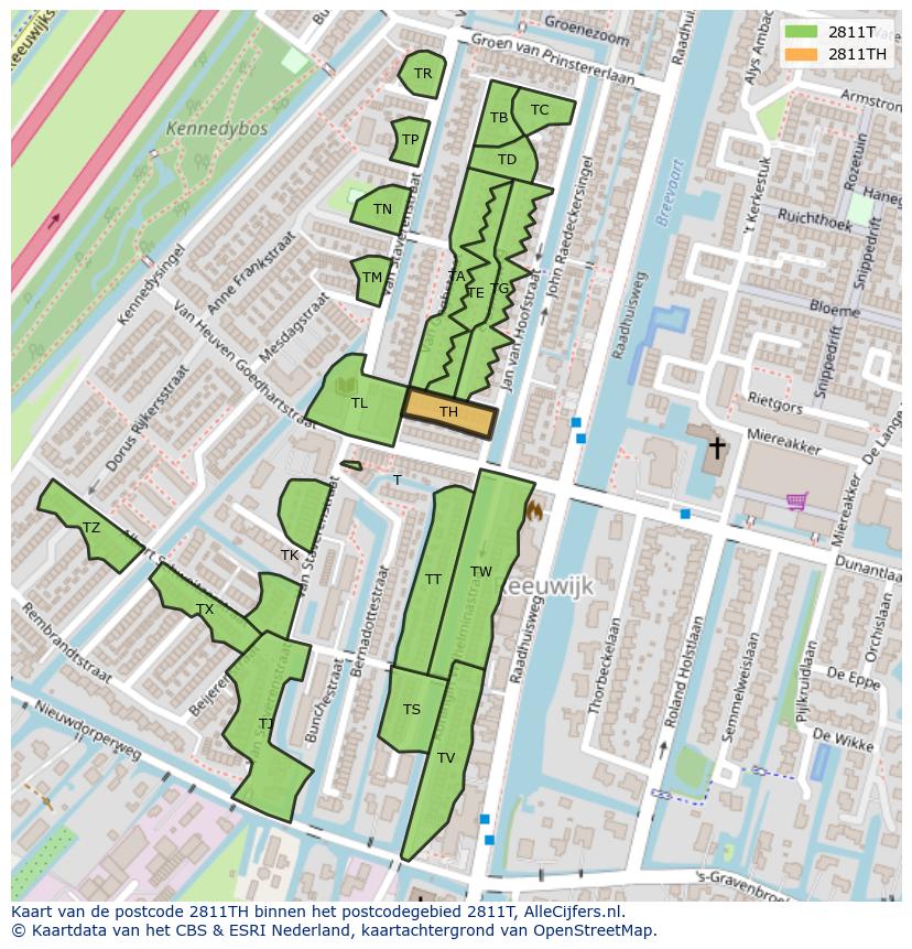 Afbeelding van het postcodegebied 2811 TH op de kaart.