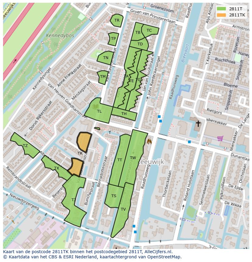 Afbeelding van het postcodegebied 2811 TK op de kaart.