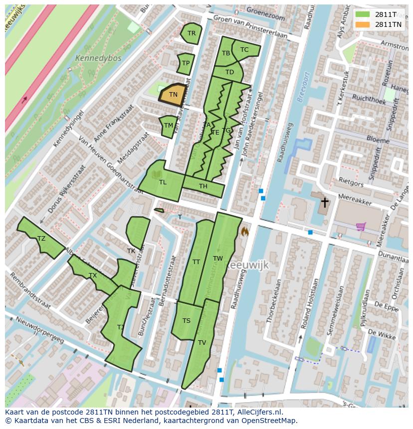 Afbeelding van het postcodegebied 2811 TN op de kaart.