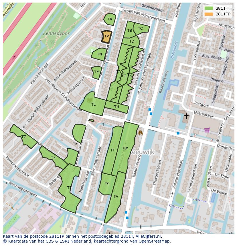 Afbeelding van het postcodegebied 2811 TP op de kaart.