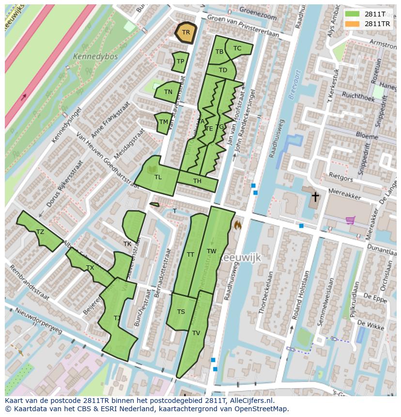 Afbeelding van het postcodegebied 2811 TR op de kaart.