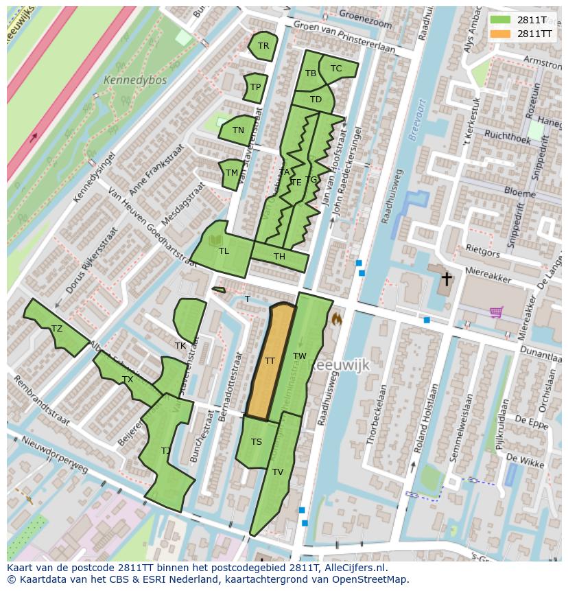 Afbeelding van het postcodegebied 2811 TT op de kaart.