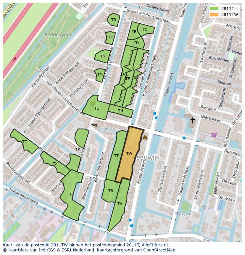 Afbeelding van het postcodegebied 2811 TW op de kaart.