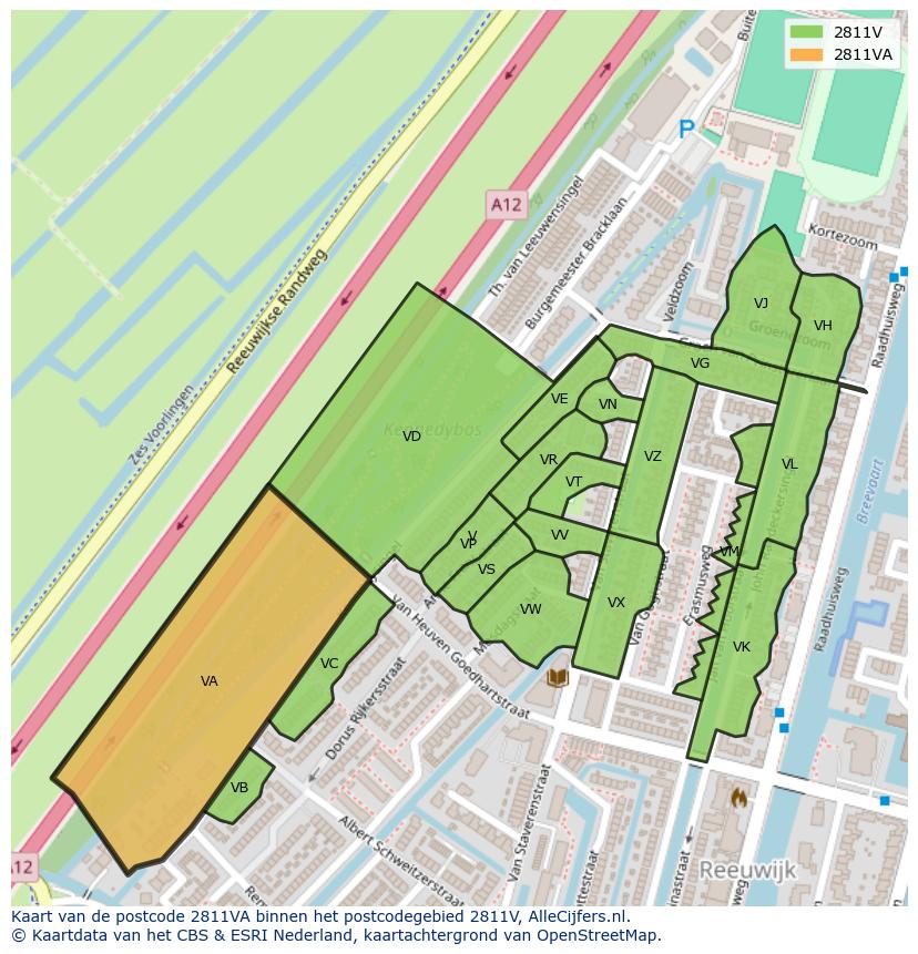 Afbeelding van het postcodegebied 2811 VA op de kaart.
