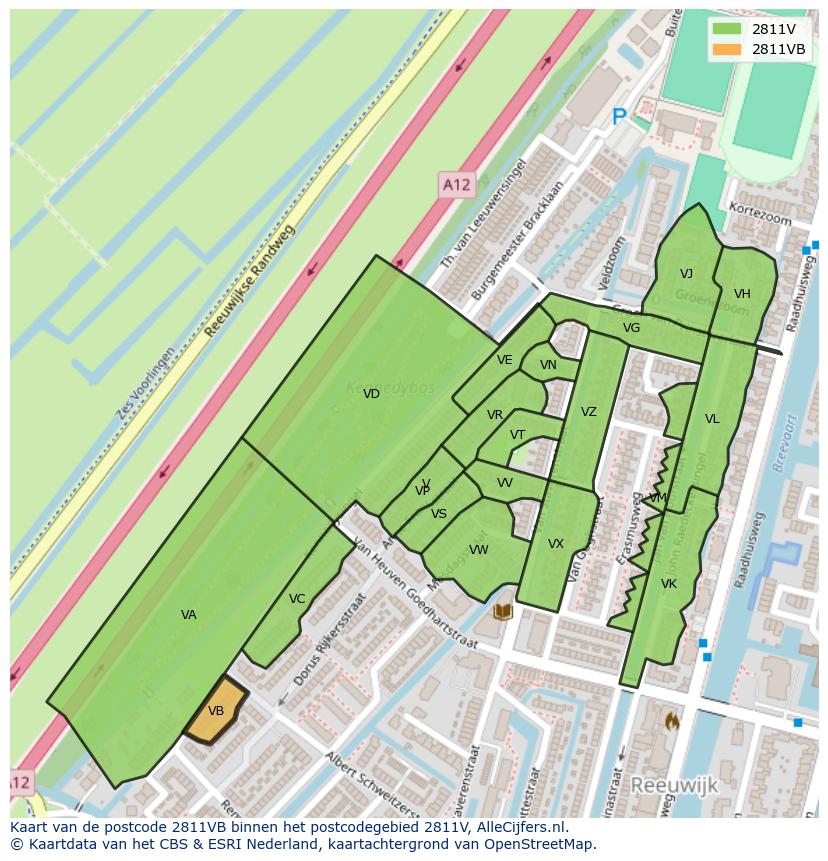 Afbeelding van het postcodegebied 2811 VB op de kaart.