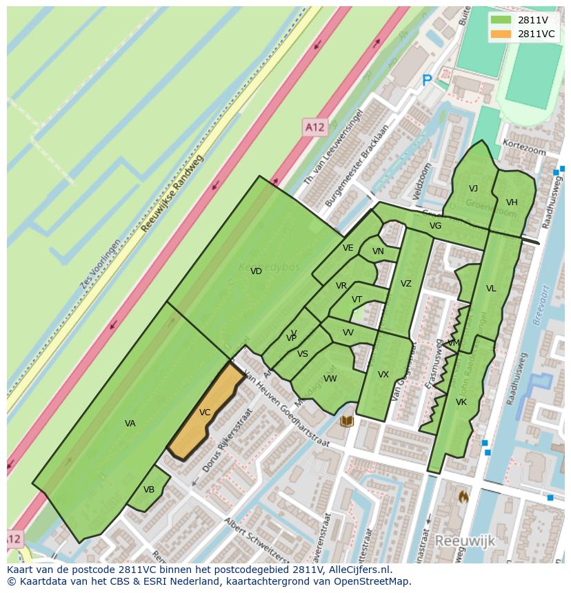 Afbeelding van het postcodegebied 2811 VC op de kaart.