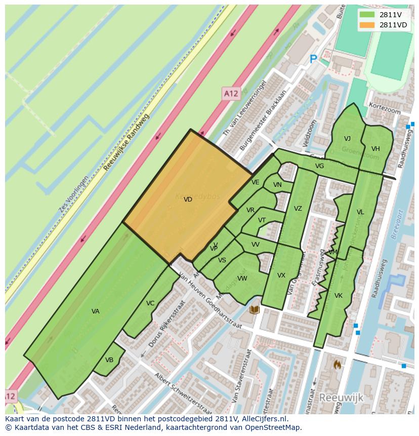 Afbeelding van het postcodegebied 2811 VD op de kaart.