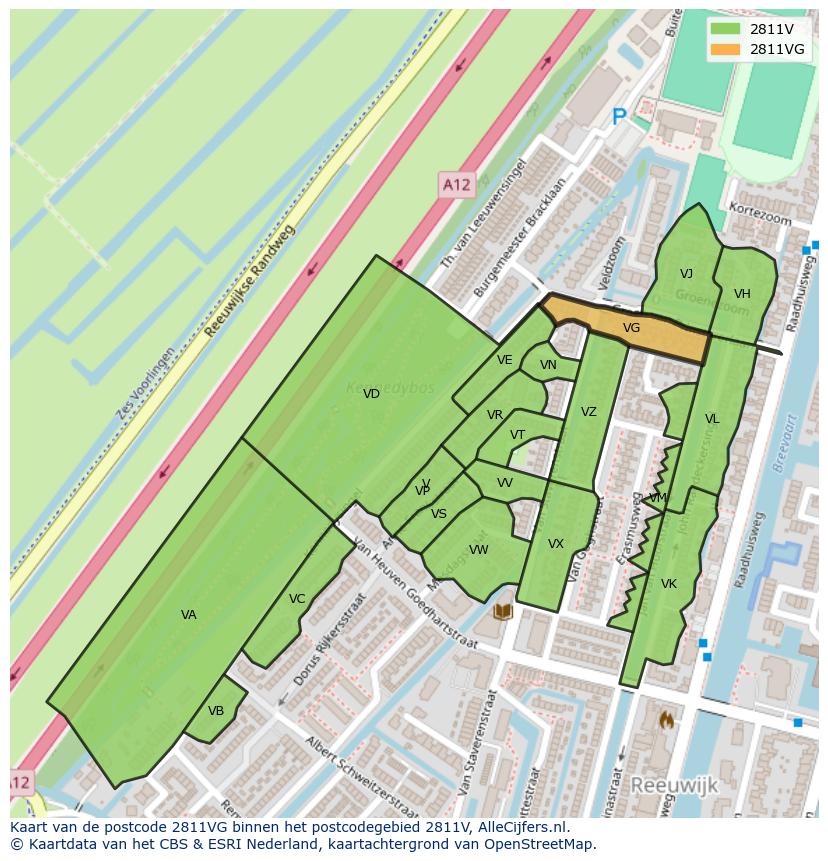 Afbeelding van het postcodegebied 2811 VG op de kaart.