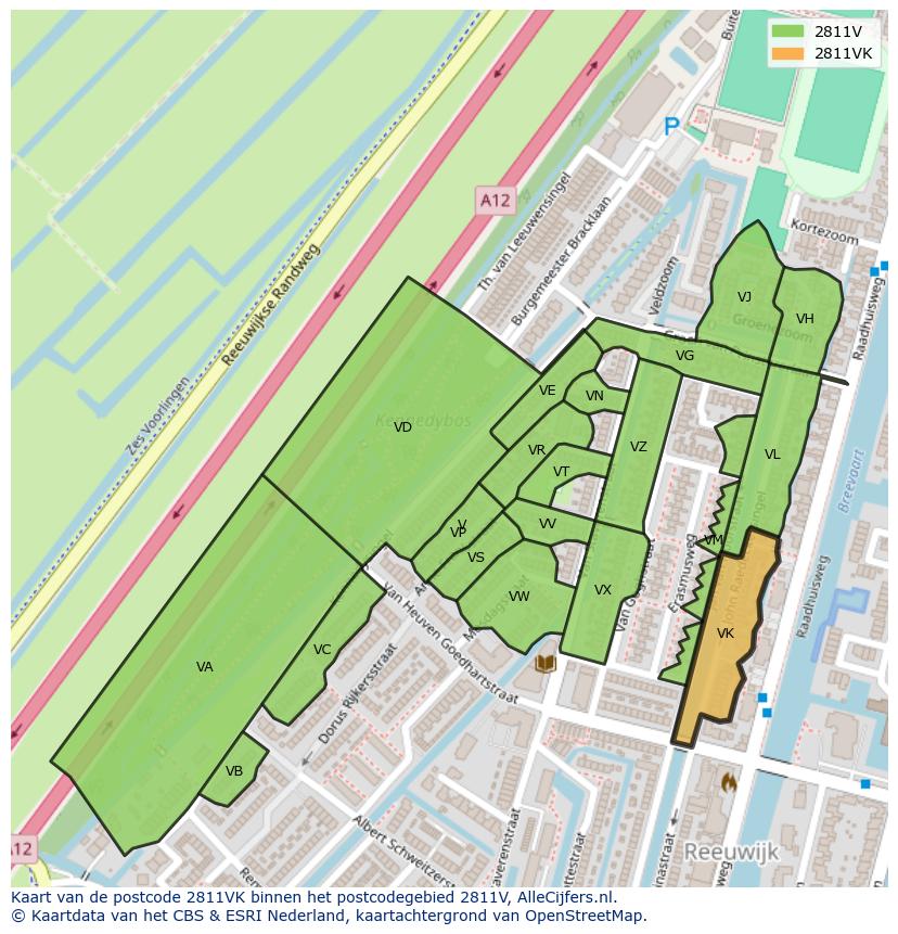 Afbeelding van het postcodegebied 2811 VK op de kaart.