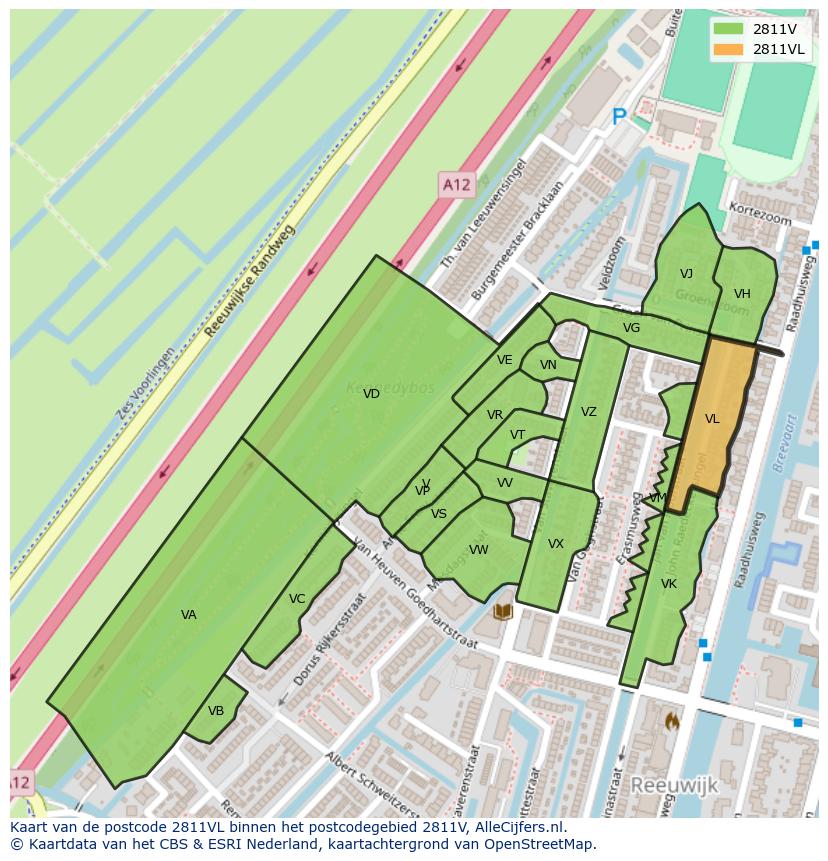 Afbeelding van het postcodegebied 2811 VL op de kaart.