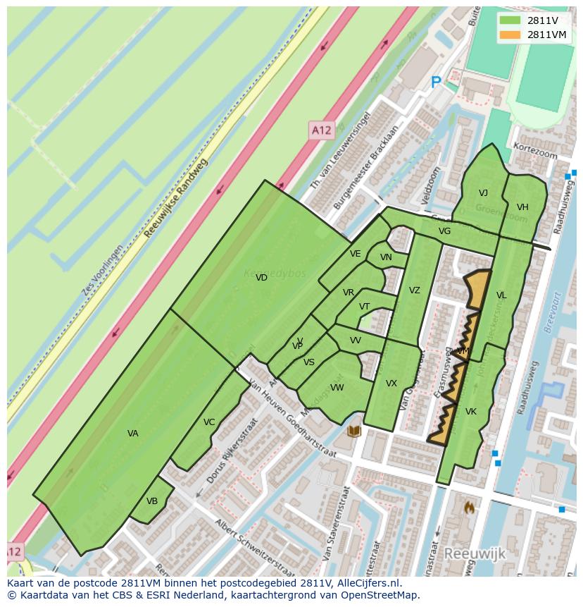 Afbeelding van het postcodegebied 2811 VM op de kaart.