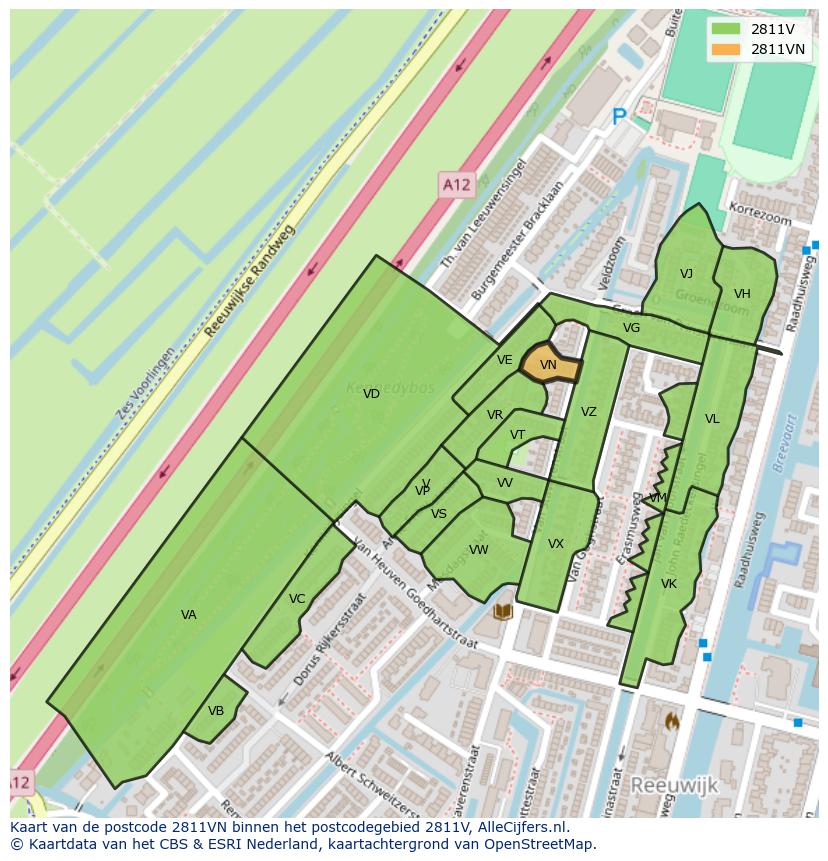 Afbeelding van het postcodegebied 2811 VN op de kaart.