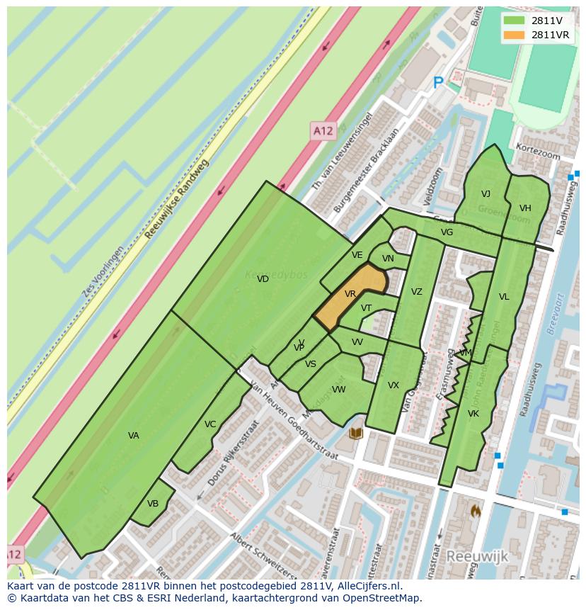 Afbeelding van het postcodegebied 2811 VR op de kaart.