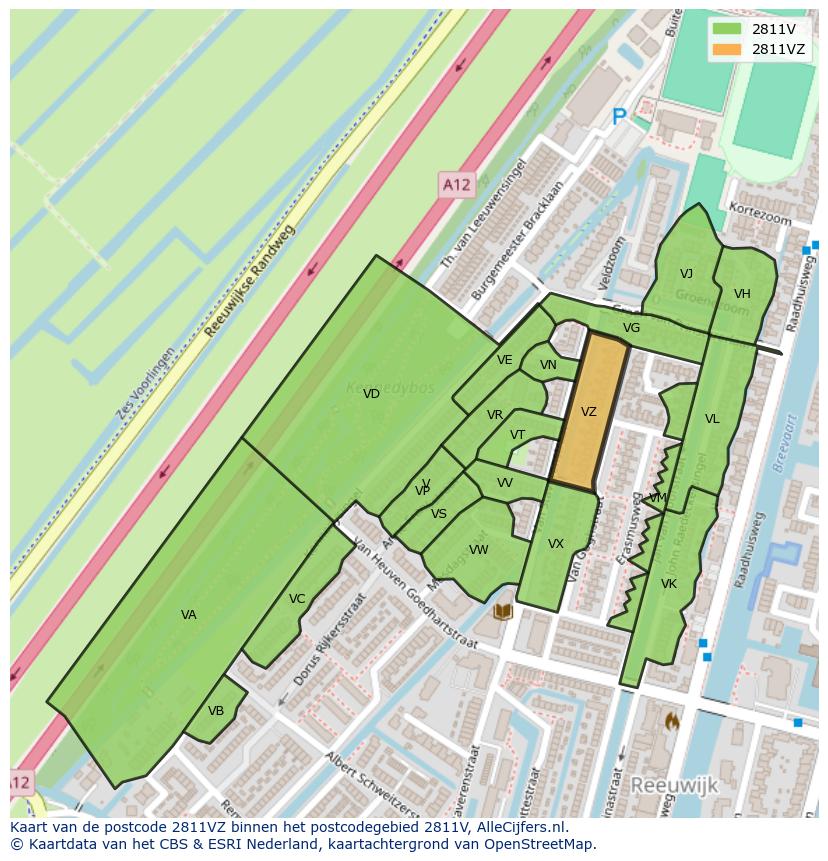 Afbeelding van het postcodegebied 2811 VZ op de kaart.