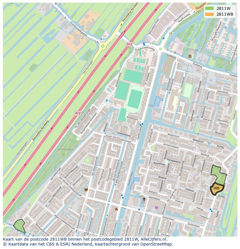 Afbeelding van het postcodegebied 2811 WB op de kaart.