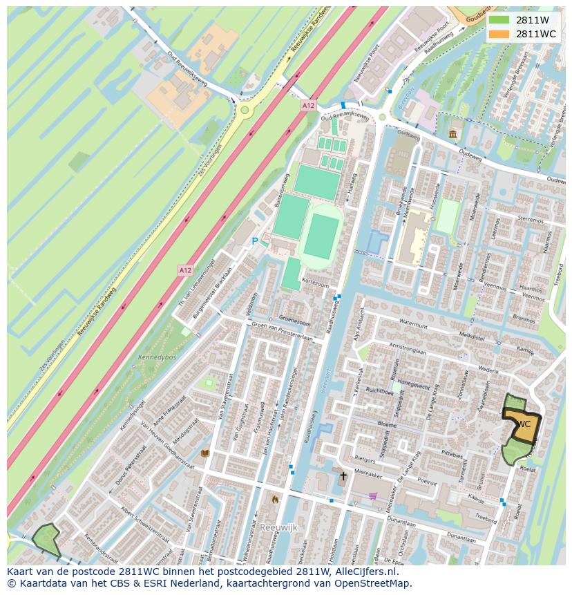 Afbeelding van het postcodegebied 2811 WC op de kaart.
