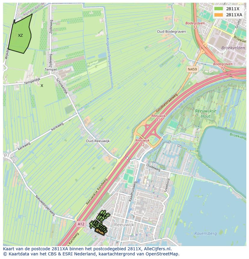 Afbeelding van het postcodegebied 2811 XA op de kaart.