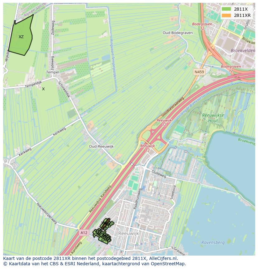 Afbeelding van het postcodegebied 2811 XR op de kaart.
