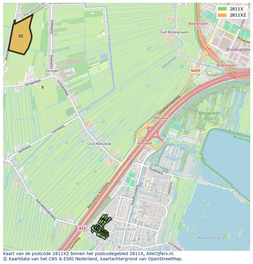 Afbeelding van het postcodegebied 2811 XZ op de kaart.