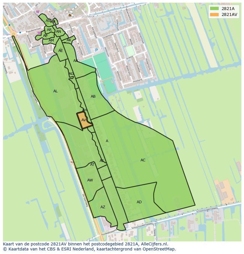 Afbeelding van het postcodegebied 2821 AV op de kaart.