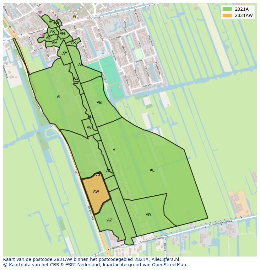 Afbeelding van het postcodegebied 2821 AW op de kaart.