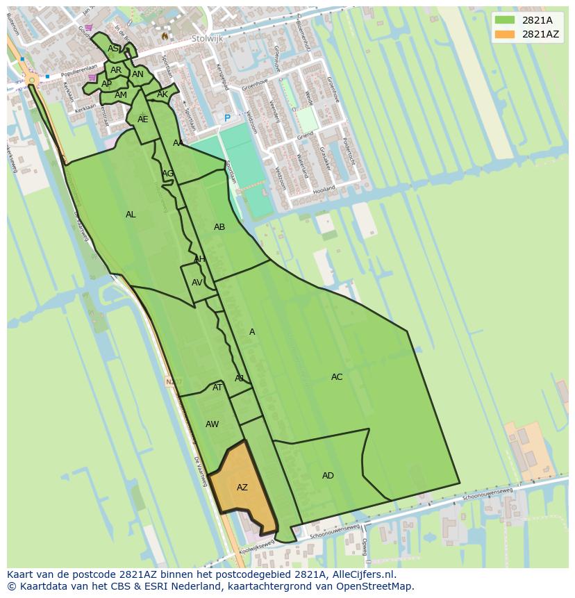 Afbeelding van het postcodegebied 2821 AZ op de kaart.