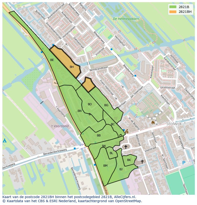 Afbeelding van het postcodegebied 2821 BH op de kaart.