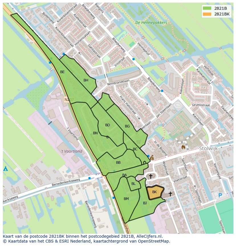 Afbeelding van het postcodegebied 2821 BK op de kaart.