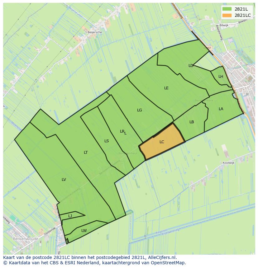 Afbeelding van het postcodegebied 2821 LC op de kaart.