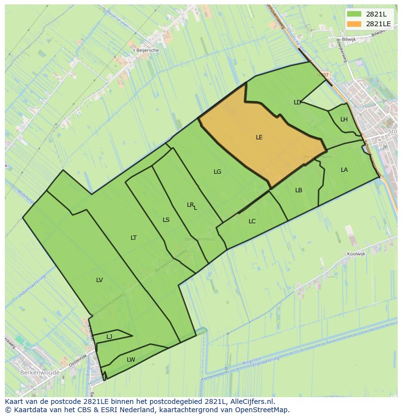 Afbeelding van het postcodegebied 2821 LE op de kaart.