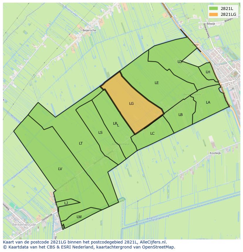 Afbeelding van het postcodegebied 2821 LG op de kaart.