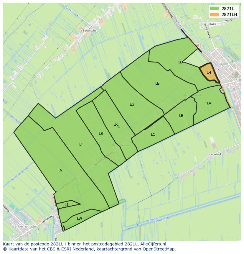 Afbeelding van het postcodegebied 2821 LH op de kaart.