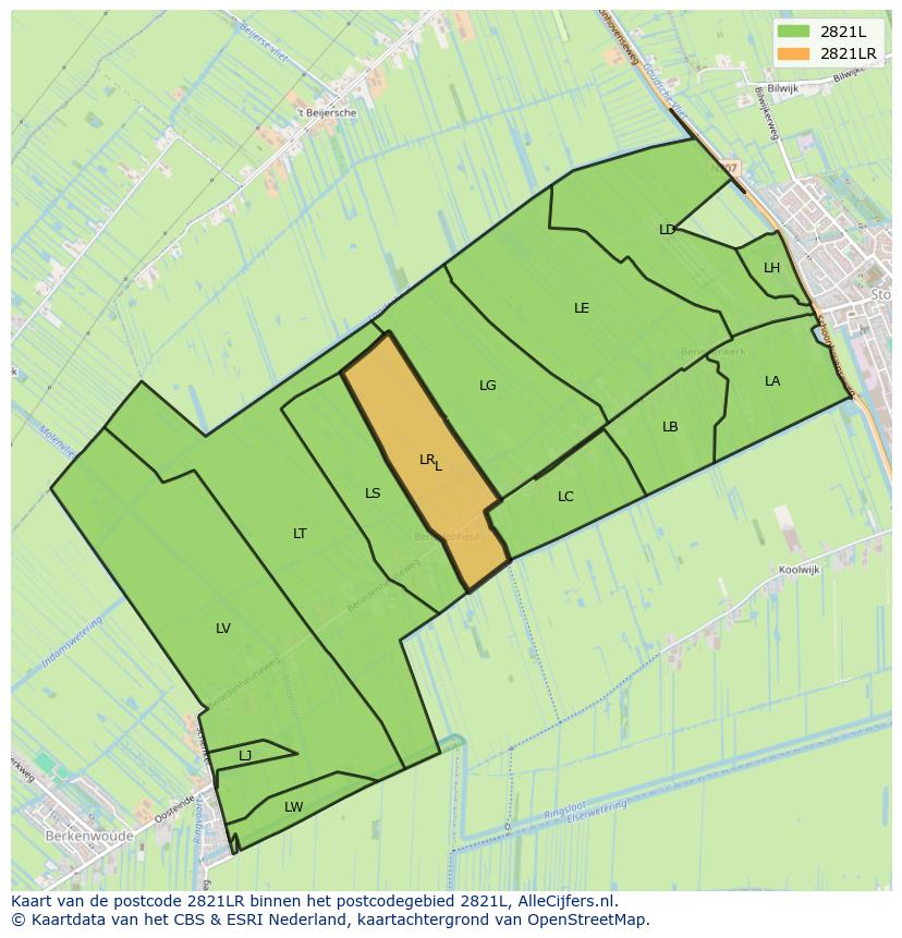 Afbeelding van het postcodegebied 2821 LR op de kaart.