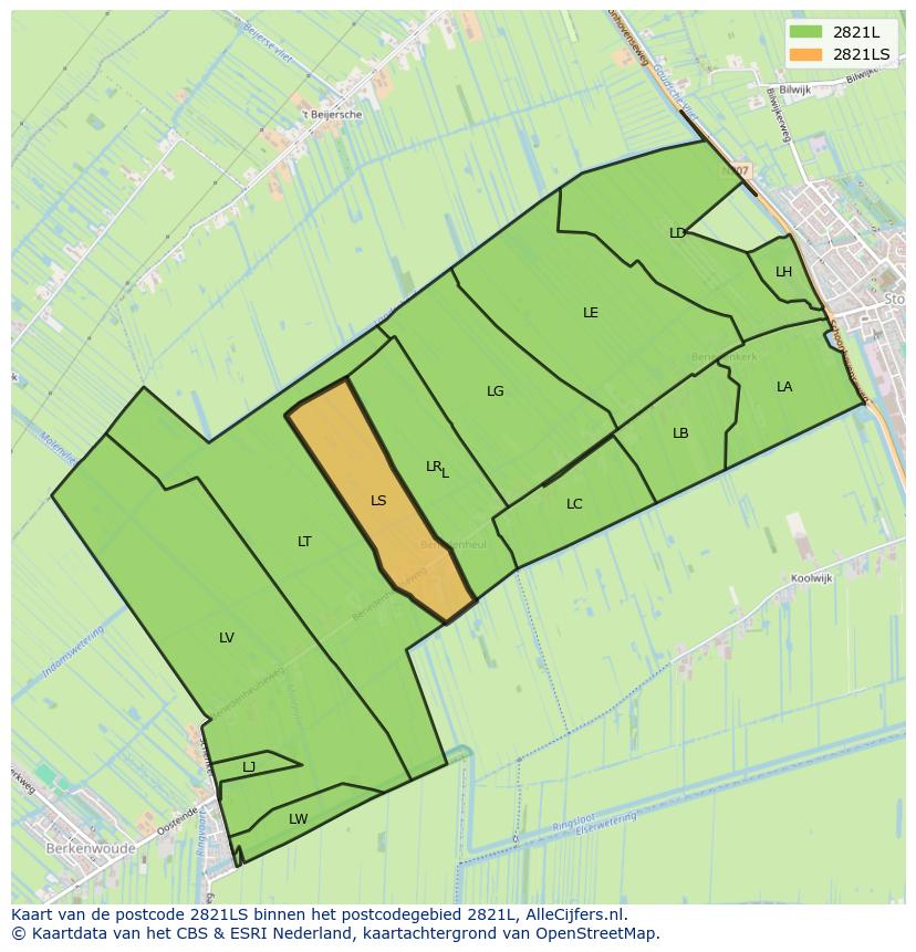 Afbeelding van het postcodegebied 2821 LS op de kaart.