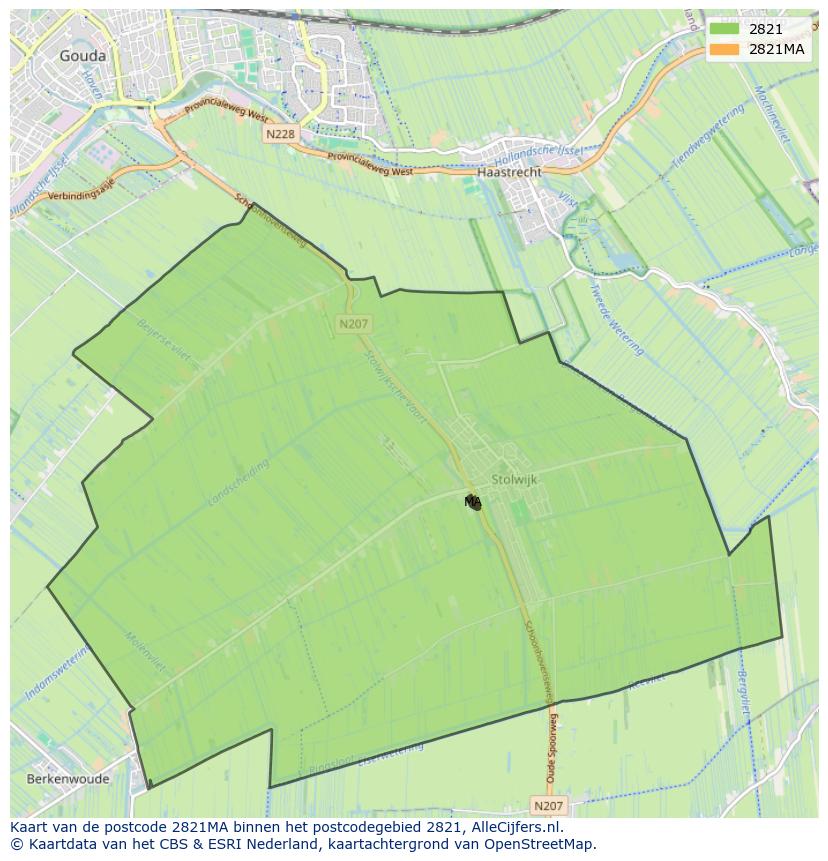 Afbeelding van het postcodegebied 2821 MA op de kaart.