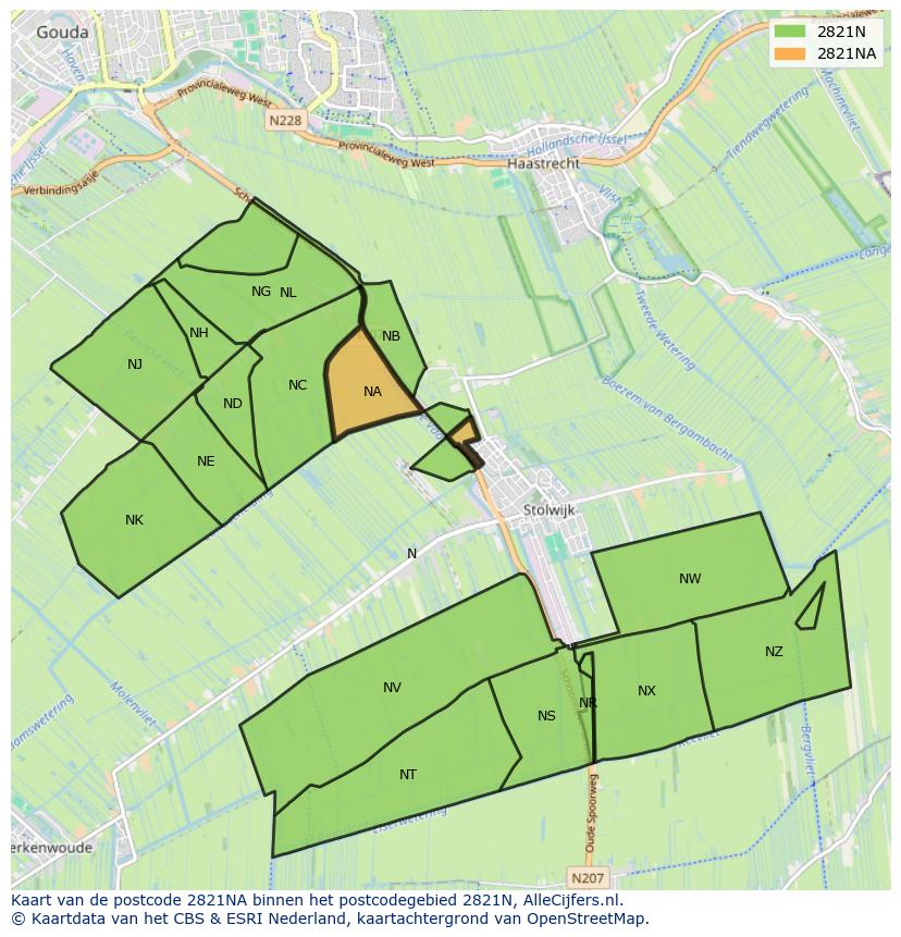 Afbeelding van het postcodegebied 2821 NA op de kaart.