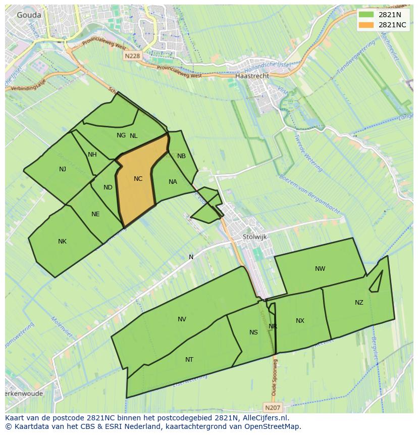 Afbeelding van het postcodegebied 2821 NC op de kaart.