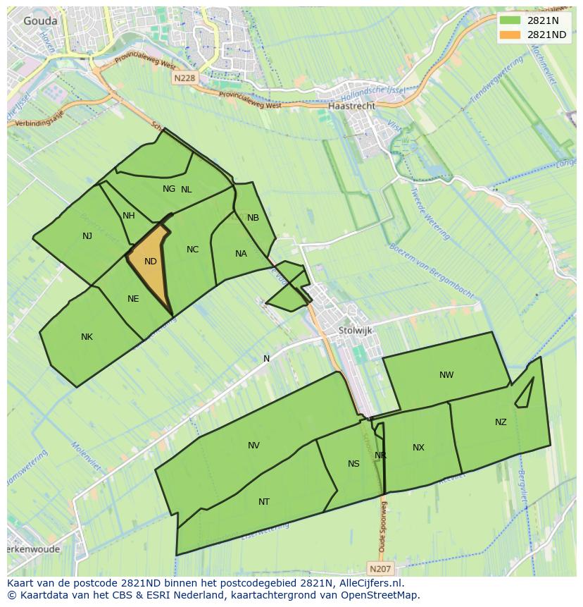 Afbeelding van het postcodegebied 2821 ND op de kaart.