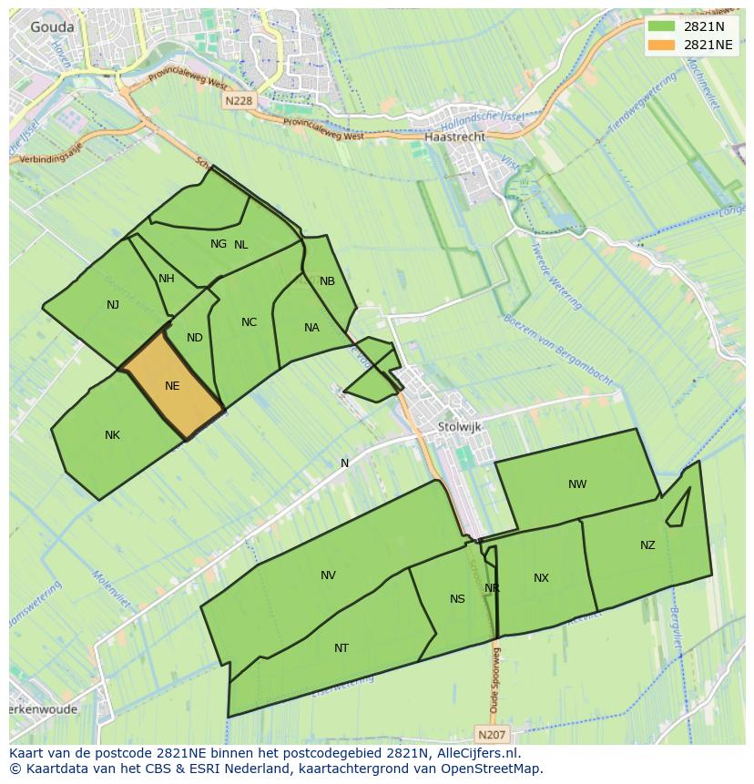 Afbeelding van het postcodegebied 2821 NE op de kaart.