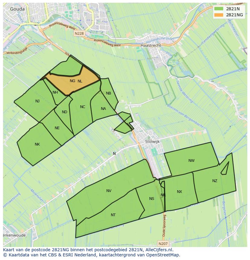 Afbeelding van het postcodegebied 2821 NG op de kaart.
