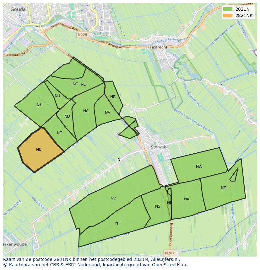 Afbeelding van het postcodegebied 2821 NK op de kaart.