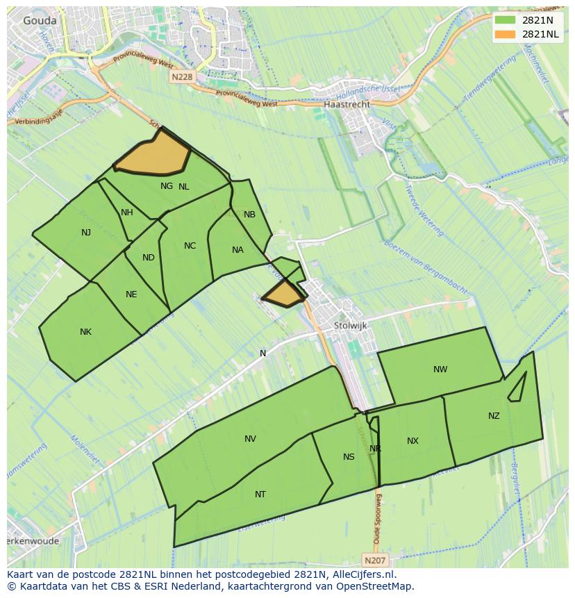 Afbeelding van het postcodegebied 2821 NL op de kaart.