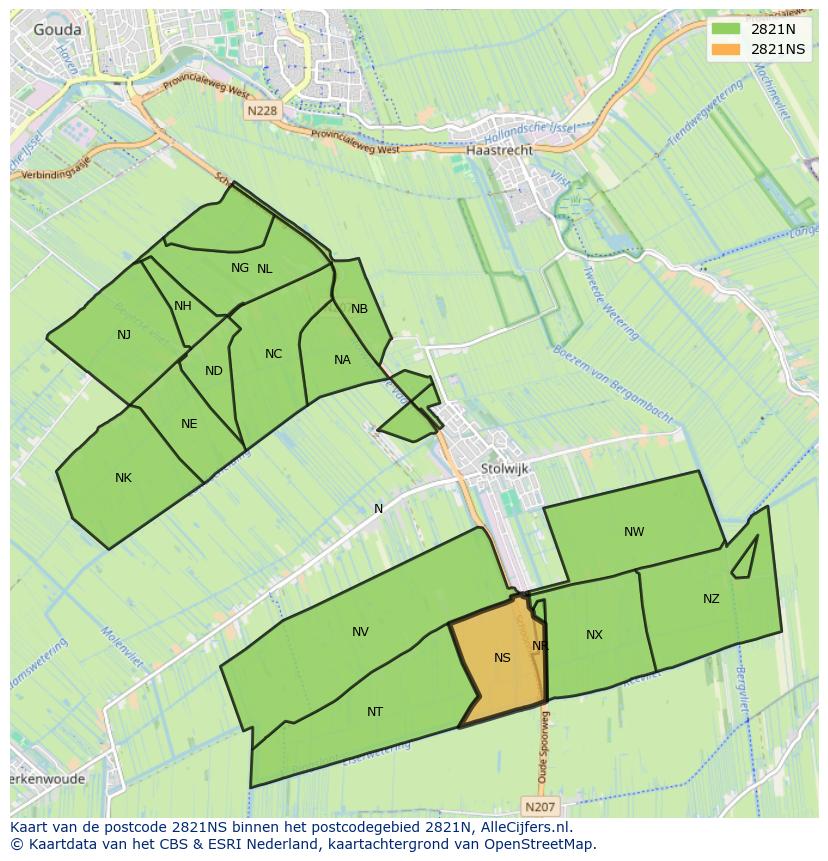 Afbeelding van het postcodegebied 2821 NS op de kaart.