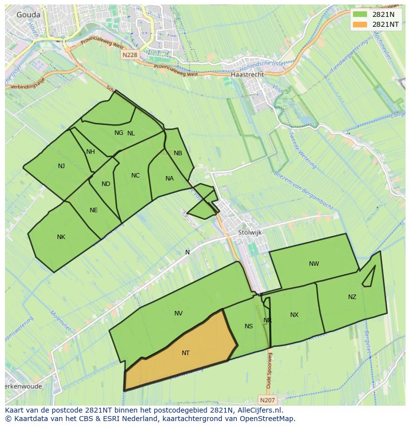 Afbeelding van het postcodegebied 2821 NT op de kaart.