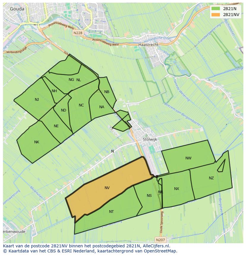 Afbeelding van het postcodegebied 2821 NV op de kaart.