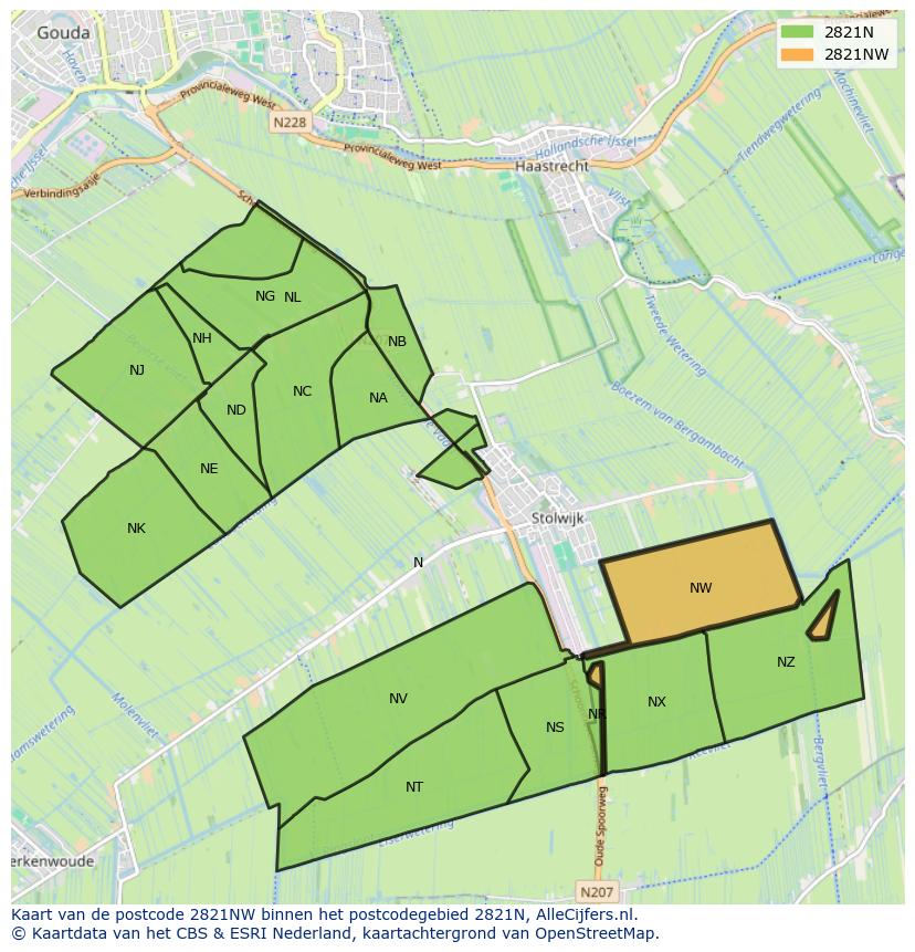 Afbeelding van het postcodegebied 2821 NW op de kaart.